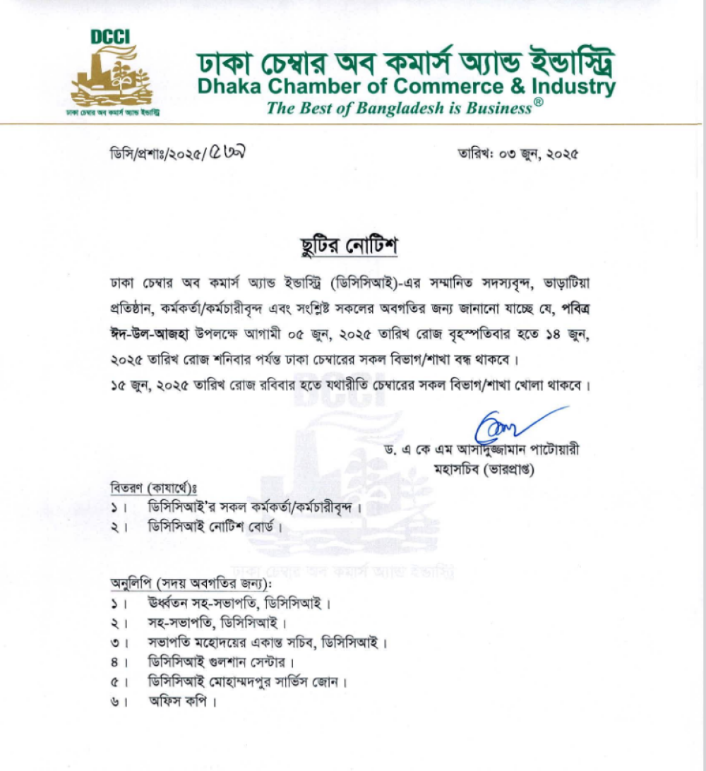 Holiday Notice of Eid ul Adha